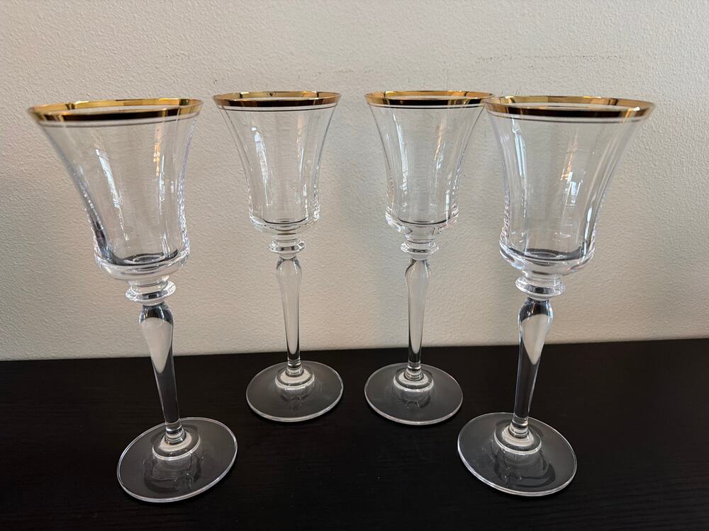 Set 4 Mikasa Jamestown Clear Gold Trimmed Crystal Wine Goblets Made in Austria